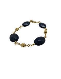 Bracelet argent plaqué or vermeil avec agates noires ovales facettées. Création artisanale de Just'in Jewels 2
