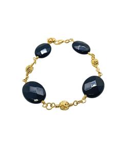 Bracelet argent plaqué or vermeil avec agates noires ovales facettées. Création artisanale de Just'in Jewels