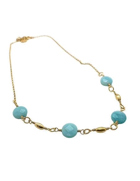 collier artisanal fait main pour femme finition argent plaqué or vermeil avec disques de véritables amazonite