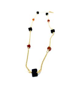 Collier artisanal en argent plaqué or vermeil avec véritable cornaline et lave noire 2