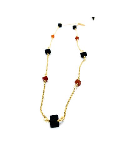 Collier artisanal vermeil cubes cornaline et lave