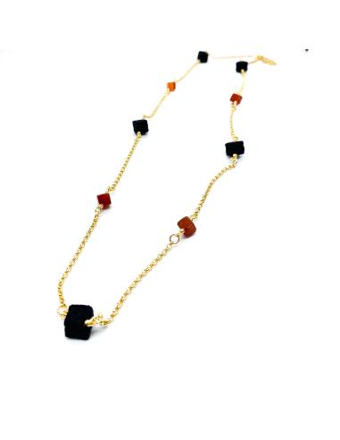 Collier artisanal vermeil cubes cornaline et lave