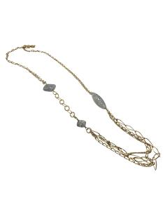 collier argent plaqué or vermeil avec véritable quartz gris