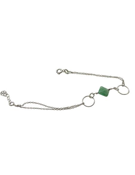 Bracelet argent rhodié avec véritable pierre d'aventurine création artisanale de just'in jewels