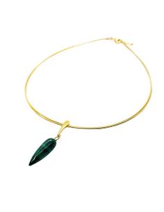 collier artisanal argent plaqué or vermeil tour de cou avec pendule de malachite 2