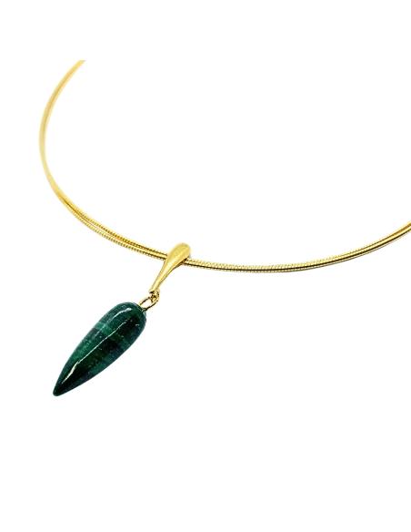 collier artisanal argent plaqué or vermeil tour de cou avec pendule de malachite