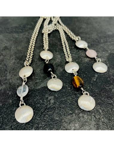 Collier argent AUGUSTINE disques sablés et...