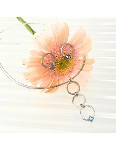 Boucle d'oreille argent anneau et topaze bleu