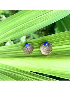 boucle oreille argent plaqué or vermeil avec véritable lapis lazuli bleu création artisanale Just'in Jewels