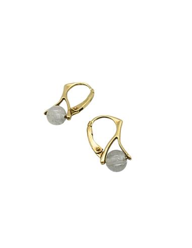 bo dormeuse en argent plaqué or vermeil avec quartz gris véritable.
