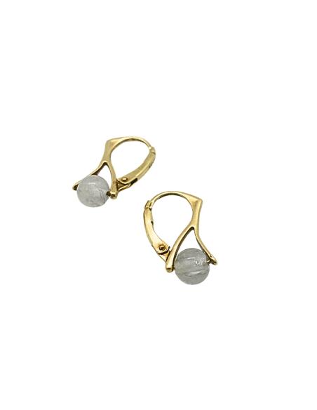 bo dormeuse en argent plaqué or vermeil avec quartz gris véritable.