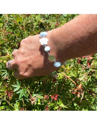 Bracelet artisanal argent rhodié fleurs et...