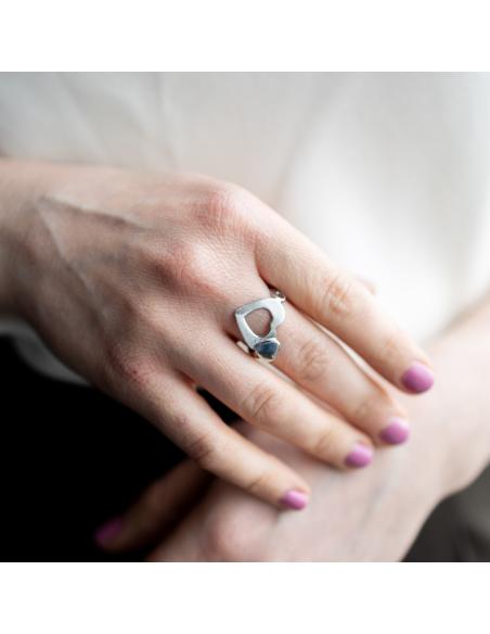 bague argent rhodié pour femme avec double motif coeur