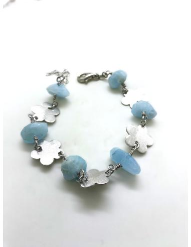 Bracelet artisanal argent rhodié fleurs et...