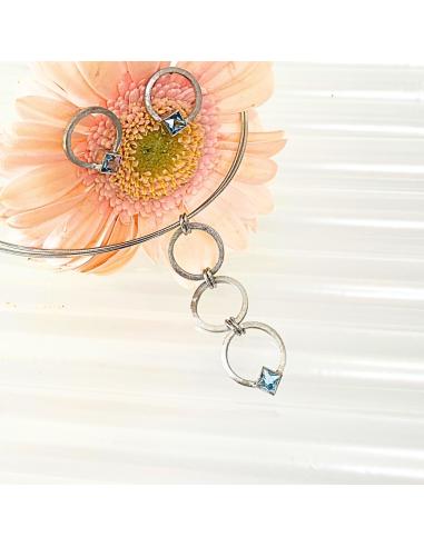 Collier artisanal argent rhodié 3 anneaux et...
