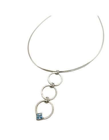 Collier artisanal argent rhodié 3 anneaux et...