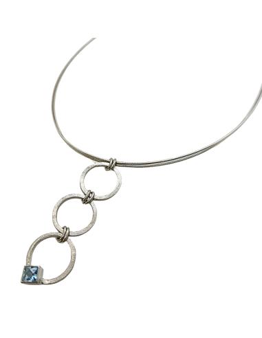 Collier artisanal argent rhodié 3 anneaux et...