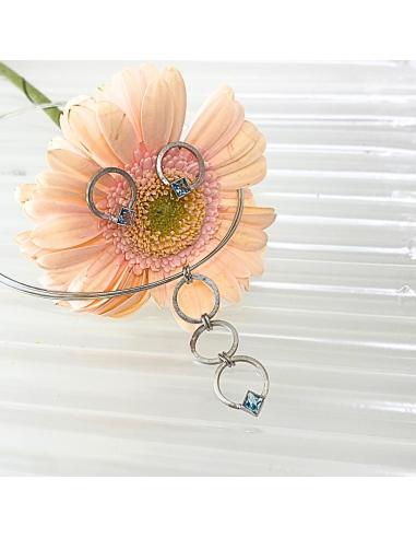 Collier artisanal argent rhodié 3 anneaux et...