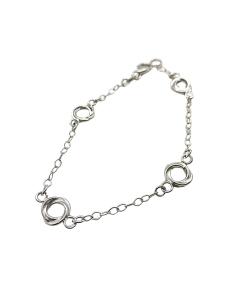 Bracelet artisanal argent  rhodié antiallergique 4 motifs triple anneaux