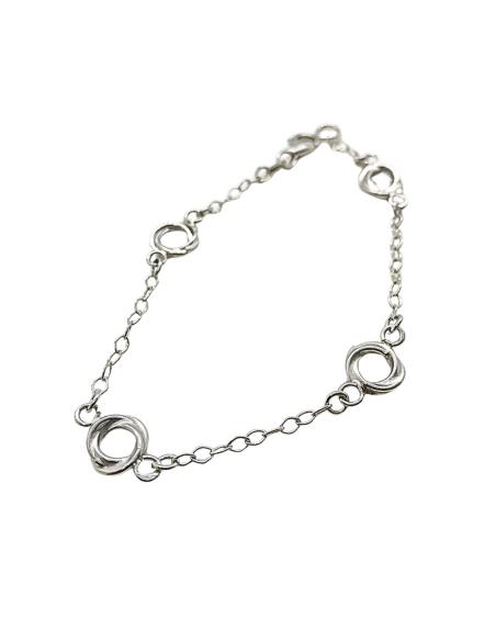 Bracelet artisanal argent  rhodié antiallergique 4 motifs triple anneaux
