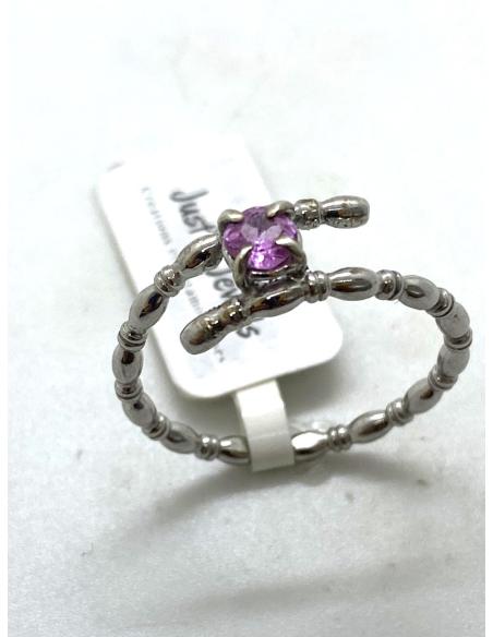 bague artisanale en argent rhodié antiallergique grain ovale et véritable améthyste