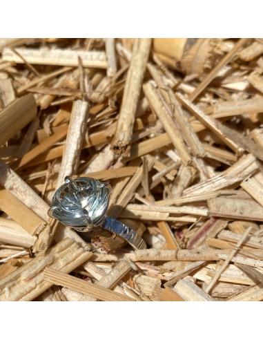 Bague artisanale argent rhodié fil plat...