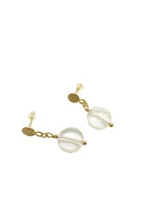 Boucle d'oreille argent plaqué or vermeil avec disque de cristal de roche création artisanale de just'in jewels