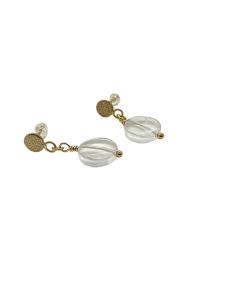 Boucle d'oreille argent plaqué or vermeil avec disque de cristal de roche création artisanale de just'in jewels 2