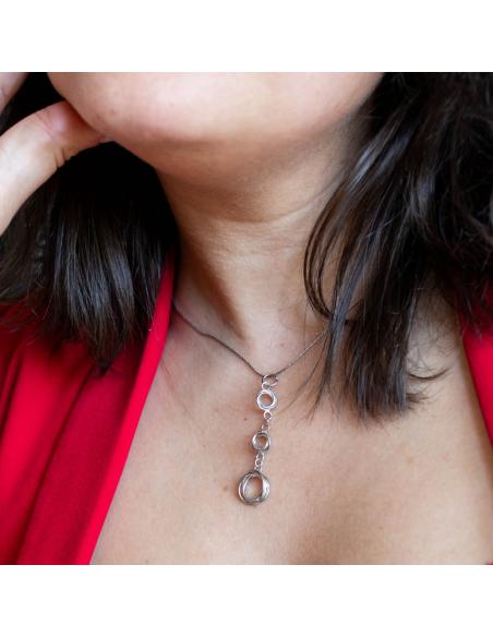 Collier artisanal argent antiallergique rhodié 3 motifs anneaux imbriqués création just'in jewels