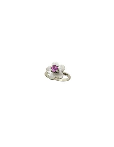 Bague artisanale argent rhodié fleur...