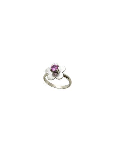 Bague artisanale argent rhodié fleur saphir...