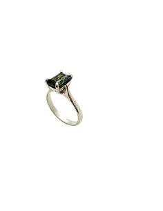 Bague argent artisanale avec tourmaline verte rectangulaire finition rhodiée 2