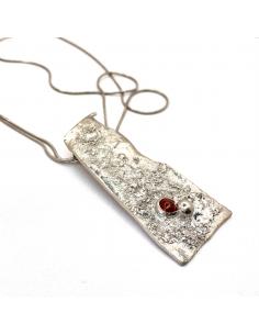 Collier artisanal de créateur belge argent rhodié et spessartite