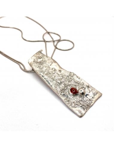 Collier artisanal de créateur belge argent rhodié et spessartite