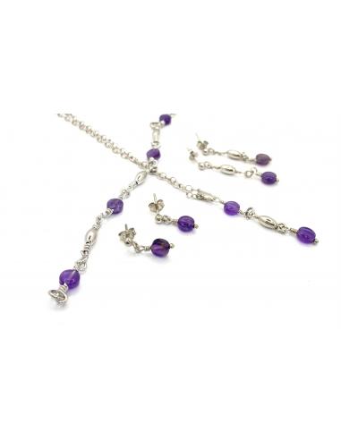 Parure argent et améthyste création artisanale Helina by just'in jewels