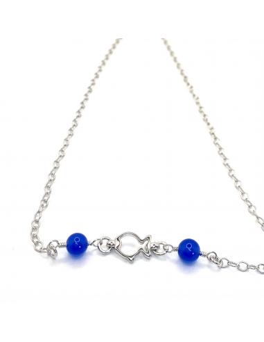 Collier artisanal argent motif poisson et agate...