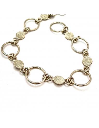 Bracelet artisanal argent rhodié collection LILI fait main par créateur belge alternant disques et anneaux