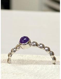 Bague argent demi-perle avec pierre fine naturelle améthyste