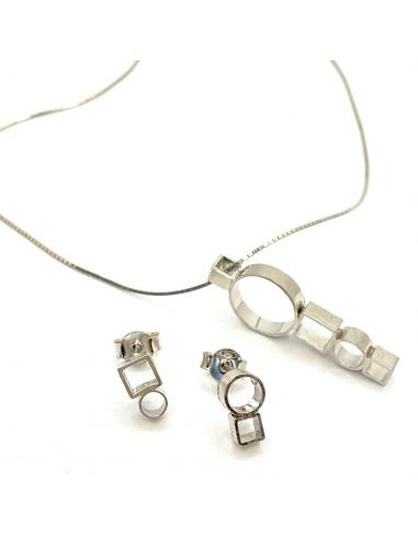 Collier argent carré et rond fait main...