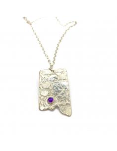 Collier artisanal belge pour femme en argent rhodié antiallergique et pierre fine amethyste sertie