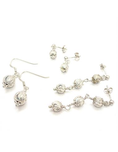 Pendant d'oreille argent perle striée diamantée...