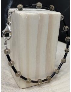 Bracelet pour homme argent rhodié pierres fines agate noire et quartz fumé 2