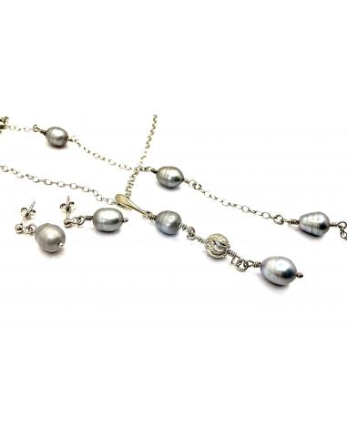 Boucles d'oreilles fleur de perles de culture 11 mm et argent sterling 925. Coffret inclus