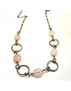 Collier artisanal pour femme avec pierres naturelles, quartz rose, argent rhodié antiallergique