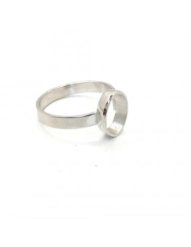 Bague artisanale pour femme argent rhodié antiallergique motif ovale ophelie
