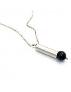 Collier artisanal argent et pierre fine agate noire pour homme