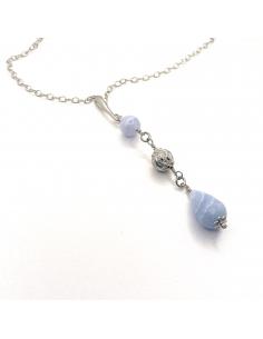 Collier femme argent rhodié antiallergique pierre fine agate blue lace collection manon