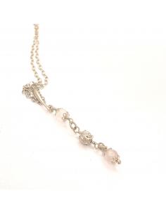 Bijou de créateur pour femmes collier argent rhodié nickelfree et pierre fine quartz rose