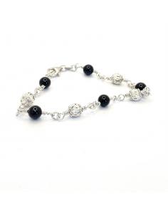 Bracelet artisanal pour femme en argent rhodié et pierre fines naturelles agate noire, collection Alexiane by Just'In Jewels