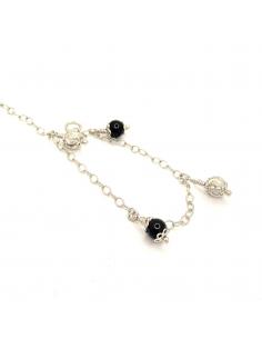 Bracelet artisanal argent rhodié avec perles pendantes agate noire, collection Alexiane 2